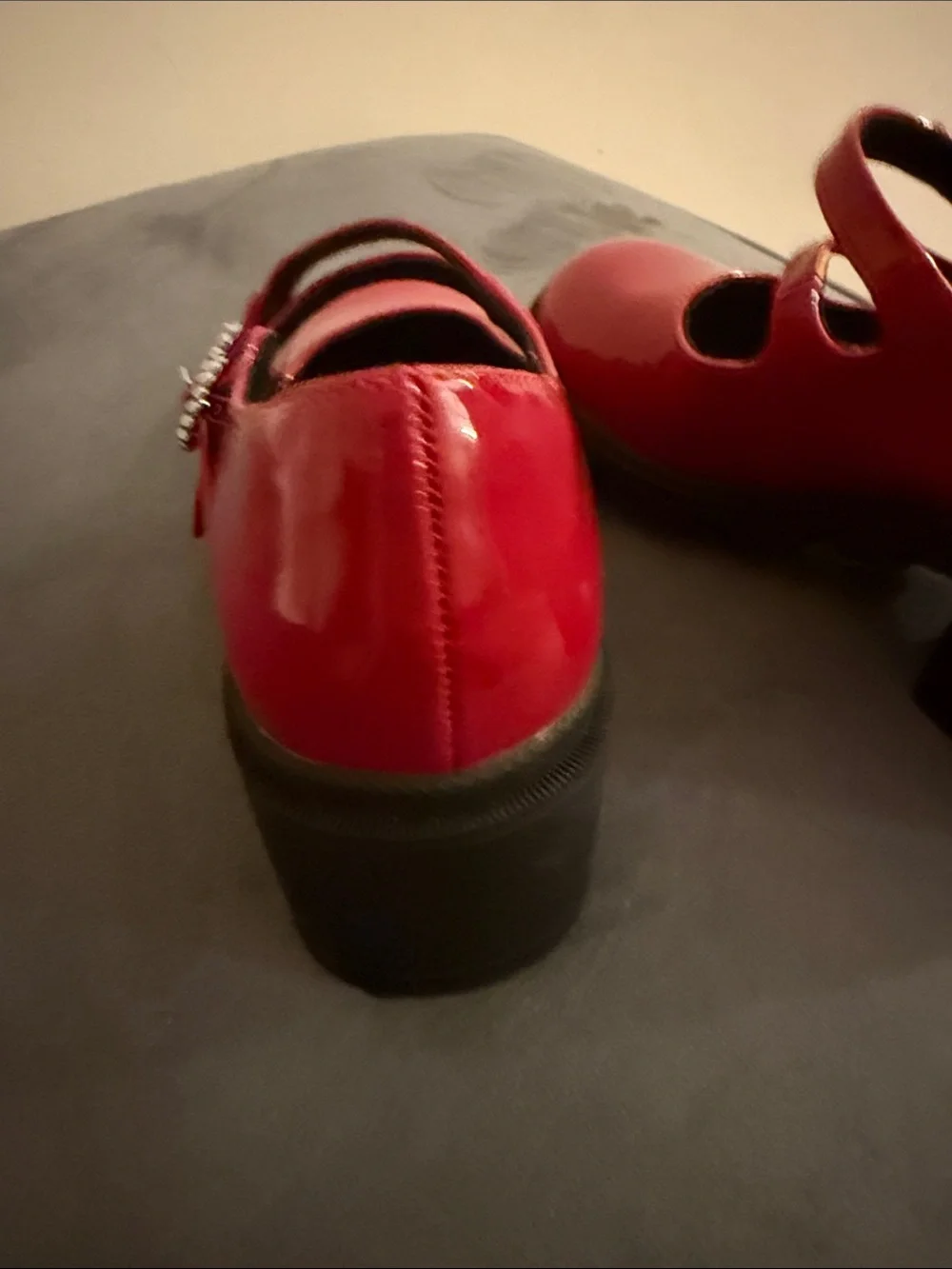 Dream Pairs Shiny Red Patent Mary Jane Shoes with Rhinestone Buckles
